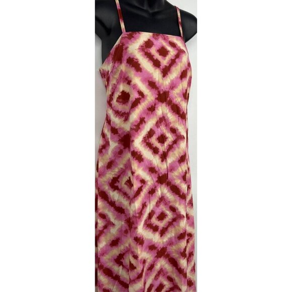 Japna Pink Shift Midi Dress Small S Pink Cream Geometric Sleeveless Rayon New - Picture 3 of 7